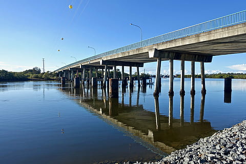 bridge, span, crossing, architecture, structure, construction, suspension, water, sky, built structure, reflection, transportation, nature, day, connection, blue, no people, in a row, pier, river, clear sky, bridge - man made structure, beach, outdoors, architectural column, 5K, CC0, public domain, royalty free