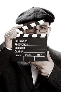 person, holding, white, black, clapper board, Hat, Director, seen, one man only, human hand, one person, human body part, film industry, movie, studio shot, portrait, communication, white background, arts culture and entertainment, indoors, adult, men, glasses, television camera, camera operator, headshot, close-up, text, western script, 1080P, CC0, public domain, royalty free