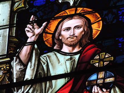 jesus christ poster, fasade, gotisk, kirker, arkitektur, katedral, Kunst, historie, rosett, glassmaleri, menneskelig representasjon, representasjon, mannlig likhet, innendørs, åndelighet, Religion, tro, forfra, mennesker, kreativitet, kunst og Håndverk, ekte folk, statue, portrett, skulptur, fra livet opp, sted for tilbedelse, 4K, CC0, offentlig domene, opphavsrett gratis