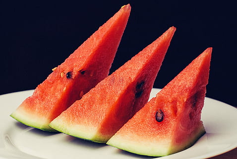water melon slices, Water melon, slices, fruit, green, melon, minimal, minimalistic, plate, red, simple, simplistic, slice, watermelon, food, freshness, ripe, healthy Eating, refreshment, seed, dessert, organic, dieting, close-up, gourmet, summer, vegetarian Food, sweet Food, cross Section, food And Drink, nature, wellbeing, still life, indoors, no people, ready-to-eat, studio shot, serving size, black background, healthy lifestyle, juicy, temptation, japanese food, snack, fruit salad, chopped, crockery, 2K