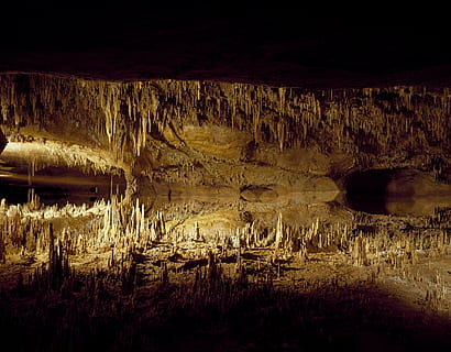 stalactites, stalagmites formation, cavern, speleothems, cave, underground, light, nature, geology, natural, rock, deep, dark, hole, limestone, mineral, formation, stalactite, stone, luray caverns, water, no people, rock - object, scenics - nature, solid, beauty in nature, non-urban scene, tranquility, rock formation, reflection, tranquil scene, travel destinations, physical geography, environment, mountain, landscape, eroded, 5K, CC0, public domain, royalty free