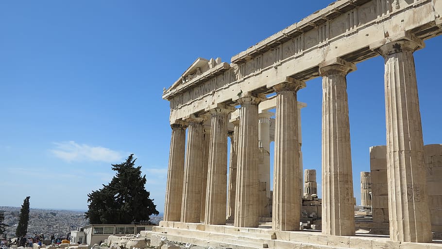 Akropolis, Tempel, Himmel, architektonische Säule, die Architektur, berühmter Platz, Geschichte, Monument, klassischer Stil, gebaute Struktur, uralt, Kolonnade, Architektur und Gebäude, Reiseziele, klassischer Grieche, Kulturen, Archäologie, Athen, Griechenland, alte Ruine, Tourismus, die Vergangenheit, Reise, Natur, Denkmal, Tag, Stadt, Gebäudehülle, klarer Himmel, alt, Flachwinkelansicht, keine Leute, alte Zivilisation, draußen, ruiniert, 4K
