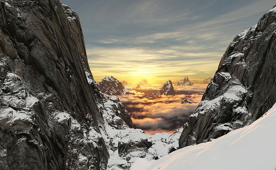 formació de roca, cobert, neu, daurat, hores, muntanya, alt, fred, col, passar, rock, cim, pic, paisatge, muntanya de neu, a l'aire lliure, alpinisme, escalada, alpí, Alps, aventura, extrem, empinada, posta de sol, sortida del sol, tarda, superior, expedició, temperatura de fred, hivern, escenics - natura, bellesa a la natura, núvol - cel, cel, medi ambient, naturalesa, escena tranquil·la, Serra, tranquil·litat, escena no urbana, rock - object, sòlid, cap gent, muntanya nevada, clima extrem, formació, cim de muntanya, 2K