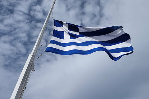 blå, hvit, flagg, stang, Hellas, himmel, lav vinkel visning, miljø, patriotisme, vind, sky - himmel, waving, stripete, natur, ingen folk, form, utendørs, bevegelse, følelse, selvstendighet, nasjonalt ikon, 4K, CC0, offentlig domene, opphavsrett gratis