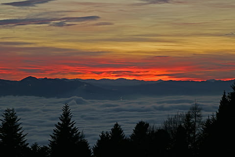 por do sol, alpino, inverno, romântico, Suíça, Áustria, montanhas, céu, panorama, natureza, neve, tarde, nuvens, iluminação, resplendor, abendstimmung, alm, alpes, feriado, crepúsculo, Céu laranja, romance, lindo, humor, pôr do sol, quieto, descansar, leve, floresta, relaxamento, beleza na natureza, scenics - natureza, cena tranquila, tranquilidade, nuvem - céu, montanha, árvore, cor laranja, silhueta, idílico, plantar, cena não urbana, ninguém, ao ar livre, cadeia de montanhas, meio Ambiente, 5K, CC0, domínio público, royalty free