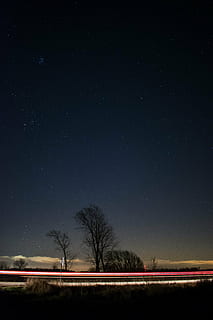 Silhouette, Bäume, Straße, Nachtzeit, dunkel, Nacht-, Wolke, Himmel, Pflanze, draussen, Natur, Autobahn, Gras, Sterne, Beleuchtung, kahler Baum, Schnee, Stern - Raum, kalte Temperatur, Winter, Baum, szenen, draußen, keine Leute, Szenen - Natur, Platz, Schönheit in der Natur, Ruhe, Astronomie, ruhige Szene, Landschaft, Umgebung, Feld, Star, Land, Weltraum und Astronomie, 5K, CC0, gemeinfrei, lizenzfrei