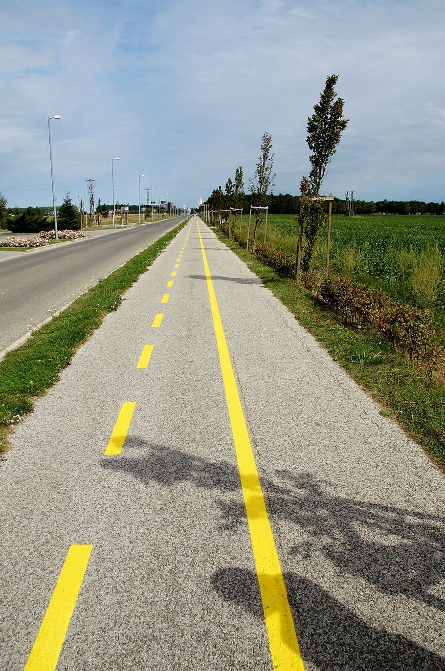 ruta de la bicicleta, Camí, en linia, patins, rodó, carretera, asfalt, escena rural, naturalesa, transport, marcatge de carreteres, el camí a seguir, direcció, marcatge, signe, símbol, cel, perspectiva decreixent, planta, punt de fuga, cap gent, carretera nacional, dia, país, groc, carretera buida, paisatge, doble línia groga, línia divisòria, a l'aire lliure, nivell superficial, recta, llarg, 2K