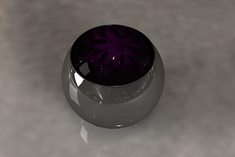 Bola 3d, Modelatge 3D, rodó, a l'interior, primer pla, natura morta, cap gent, vista d’angle alt, vidre - material, centrar-se en primer pla, tir de l'estudi, reflexió, gris, taula, fons gris, menjar i beguda, vidre, sol objecte, directament a sobre, porpra, vermell, brillant, menjar, 1080P, CC0, domini públic, lliure de regalies