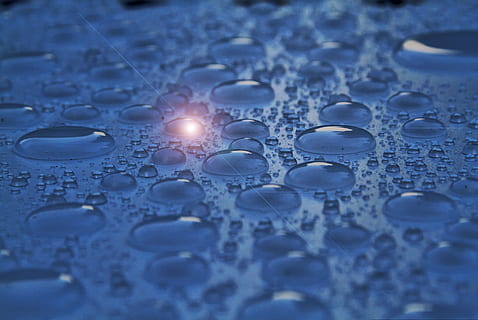 raindrop, droplets, reflection, refraction, close, macro, backgrounds, wet, full frame, drop, water, close-up, no people, bubble, nature, indoors, abstract, blue, rain, purity, food and drink, abstract backgrounds, condensation, refreshment, textured effect, concentric, 2K, CC0, public domain, royalty free