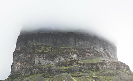 fog, mist, mountain, nature, cliff, rock - Object, rock, solid, rock formation, beauty in nature, no people, day, scenics - nature, environment, land, tranquility, travel destinations, outdoors, travel, tourism, formation, mountain peak, eroded, 8K, CC0, public domain, royalty free
