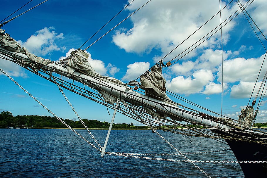 vaixell de vela, error, mar, núvols, stralsund, vaixell nàutic, aigua, transport, núvol - cel, cel, veler, manera de transport, corda, vela, vaixell, naturalesa, dia, cap gent, pol, màstil, a l'aire lliure, blau, aparells, iot, 4K