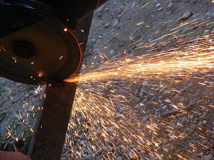 angle, cutting, fire, grinder, heat, metal, sparks, yellow, industries, blurred motion, motion, industry, long exposure, circular saw, factory, equipment, metal industry, heat - temperature, grinding, work tool, glowing, welding, working, machinery, occupation, manufacturing equipment, iron - metal, steel, alloy, 2K