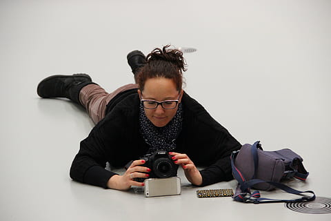 photographer, setting, camera, perspective, one person, adult, retro styled, indoors, studio shot, glasses, technology, portrait, front view, occupation, business, eyeglasses, young adult, communication, holding, looking, working, hairstyle, hipster - person, 5K, CC0, public domain, royalty free