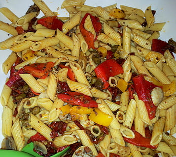 pasta, salad, tapas, food and drink, food, freshness, vegetable, ready-to-eat, still life, healthy eating, italian food, close-up, indoors, no people, tomato, fruit, serving size, red, wellbeing, potato, fast food, garnish, snack, temptation, vegetarian food, 2K, CC0, public domain, royalty free