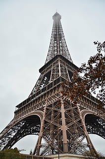 Paris, Eiffeltårnet, skyet dag, arkitektur, bygget struktur, lav vinkel visning, himmel, historie, tårn, fortiden, rejsemål, høj - høj, natur, turisme, rejse, by, metal, ingeniørarbejde, dag, plante, arkitektoniske træk, bue, udendørs, 4K, CC0, offentligt domæne, royaltyfrie