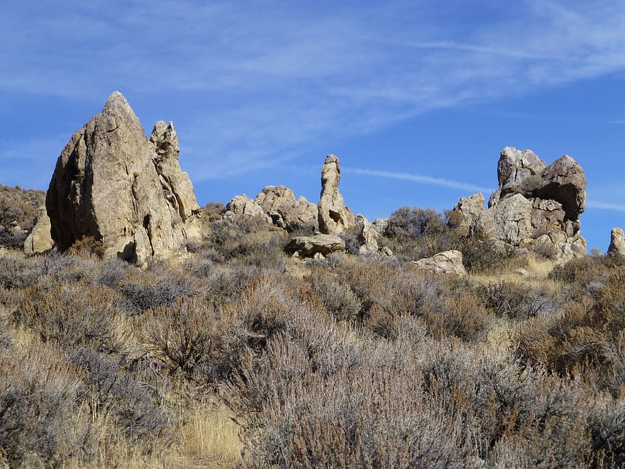 rubino, montagna, Nevada, paesaggio, roccia, roccia - oggetto, formazione rocciosa, cielo, solido, scenics - natura, ambiente, pianta, natura, scena tranquilla, nessuno, bellezza nella natura, geologia, geografia fisica, scena non urbana, terra, la tranquillità, blu, giorno, clima arido, clima, semi arido, eroso, formazione, 4K