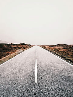 asphalt road, daytime, asphalt, road, brown, fields, grass, gray, roads, white, nature, highway, landscape, no People, travel, rural Scene, transportation, sky, outdoors, mountain, journey, curve, street, hill, dividing Line, the way forward, road marking, direction, marking, symbol, sign, diminishing perspective, clear sky, copy space, day, vanishing point, scenics - nature, tranquil scene, tranquility, straight, 4K