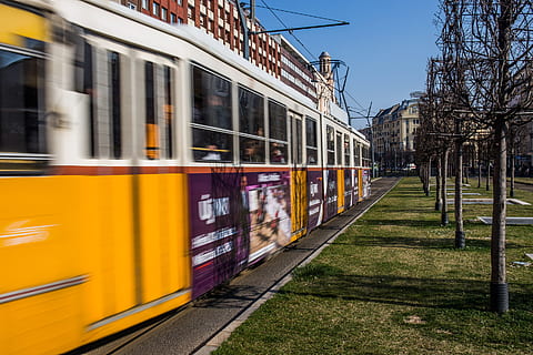 yellow tram, Yellow, Tram, transport, transportation, cable Car, railroad Track, urban Scene, train, city, mode of Transport, travel, public Transportation, city Life, europe, street, tramway, day, train - vehicle, outdoors, rail transportation, mode of transportation, architecture, track, land vehicle, motion, built structure, incidental people, sky, nature, building exterior, 2K, CC0, public domain, royalty free