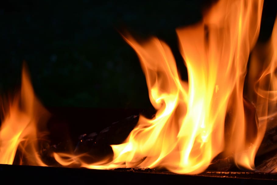 Feuerflamme, rot orange, Feuer, Flamme, rot, Orange, Feuer - natürliches Phänomen, Hitze - Temperatur, Verbrennung, Inferno, orange Farbe, Nacht-, Natur, Nahansicht, keine Leute, Kamin, glühend, Warnschild, Zeichen, Holz, Bewegung, schwarze Farbe, Holz - Material, Baum, Lagerfeuer, 4K