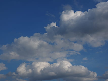 sky, clouds, blue, clouds form, white, cumulus clouds, cloud - sky, beauty in nature, low angle view, scenics - nature, no people, nature, backgrounds, tranquility, tranquil scene, cloudscape, white color, day, idyllic, outdoors, fluffy, heaven, environment, meteorology, softness, 4K, CC0, public domain, royalty free