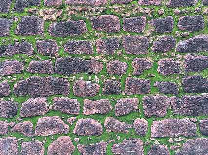 rocks, pattern, grass, ground, close-up, cube, floor, soil, solid, stones, surface, full frame, no people, day, backgrounds, textured, high angle view, outdoors, architecture, built structure, nature, rough, plant, wall, wall - building feature, geometric shape, shape, stone material, growth, stone wall, 4K, CC0, public domain, royalty free