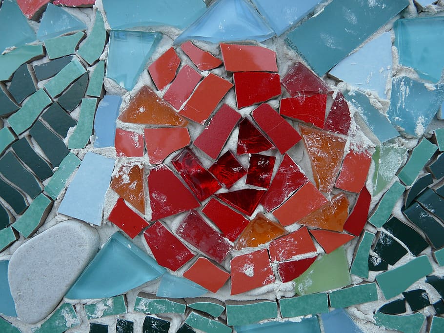 Blume, Mosaik-, bunt, Rose, rot, basteln, bauen, Kunst, Dekoration, Wandgemälde, dekorativ, steinchen, Schrott, Fragmente, zusammensetzen, Gips, Süßes Essen, keine Leute, Nahansicht, Lebensmittel, Tag, Essen und Trinken, High Angle View, Frische, direkt darüber, Genuss, Natur, Dessert, Stillleben, drinnen, Muster, ungesunde Ernährung, gebrochen, Versuchung, 2K