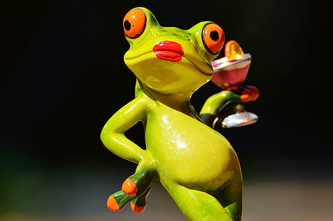 verd, ceràmica, granota, celebració, figureta de copa de còctel, pollet, senyora, arrogant, còctel, divertit, amfibi, animal, vida salvatge, naturalesa, color verd, temes d'animals, primer pla, fons negre, cap gent, joguina, menjar, representació, menjar i beguda, representació animal, tir de l'estudi, alimentació saludable, a l'interior, fruita, vertebrats, fruita de poma, groc, centrar-se en primer pla, 4K, CC0, domini públic, lliure de regalies