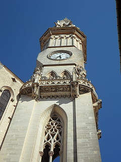 tårn, ur, høj, perspektiv, sublime, kirke, bygning, arkitektur, himmel, blå, store, Spir, Kristendom, tro, katedral, Manacor, Mallorca, Spanien, bygning udvendig, bygget struktur, lav vinkel visning, religion, spiritualitet, sted for tilbedelse, dag, skyfri himmel, natur, ingen mennesker, bue, udendørs, udsmykkede, 4K, CC0, offentligt domæne, royaltyfrie