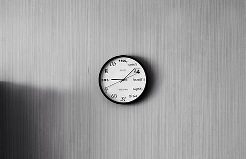 white, analog wall clock, 9:08, round, black, trigonometry, wall, clock, brown, circle, shape, interior, indoor, time, hour, minute, no people, indoors, close-up, day, gauge, wall clock, wall - building feature, instrument of time, geometric shape, accuracy, number, deadline, single object, hanging, copy space, instrument of measurement, clock face, clock hand, minute hand, 4K