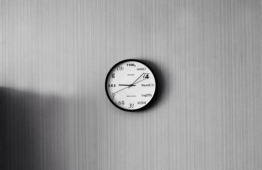 white, analog wall clock, 9:08, round, black, trigonometry, wall, clock, brown, circle, shape, interior, indoor, time, hour, minute, no people, indoors, close-up, day, gauge, wall clock, wall - building feature, instrument of time, geometric shape, accuracy, number, deadline, single object, hanging, copy space, instrument of measurement, clock face, clock hand, minute hand, 4K