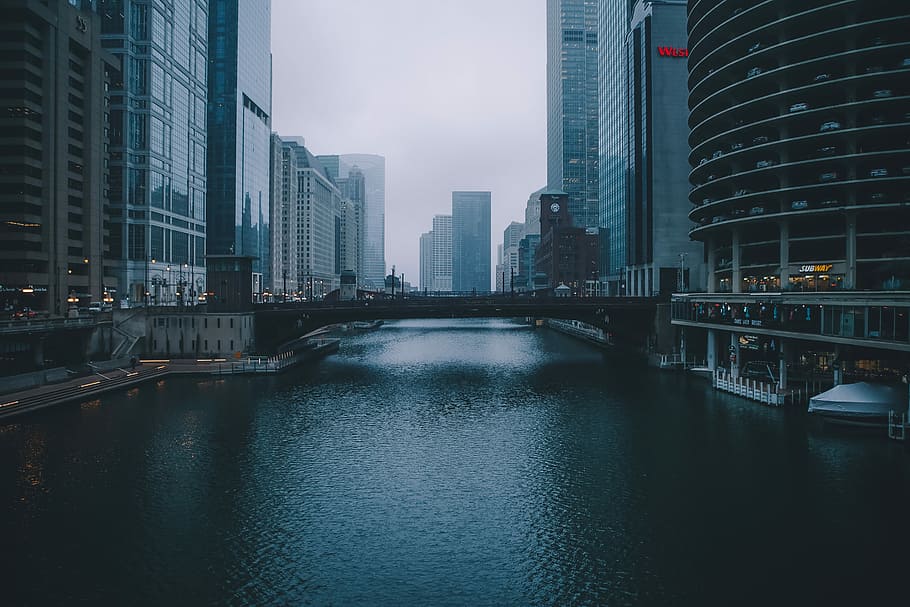 pont, comercial, edificis, durant el dia, foto del focus, gris, concret, alt, edificis elevats, gratacels, riu, edifici, ciutat, boira, arquitectura, davant del mar, torre del port esportiu, Chicago, casa, financers, núvol, apartament, urbà, estructura construïda, exterior de l'edifici, aigua, exterior d’edifici d’oficines, modern, alta - alta, cel, naturalesa, connexió, reflexió, cap gent, oficina, paisatge urbà, pont - estructura feta per l'home, a l'aire lliure, districte financer, 5K