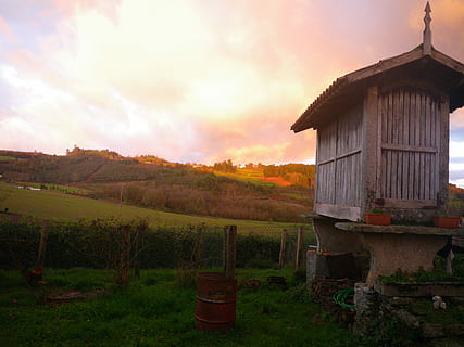 campo, tramonto, paesaggio, azienda agricola, agricoltura, Casa, esterno dell'edificio, struttura costruita, cielo, nuvola - cielo, architettura, pianta, ambiente, nessuno, scena rurale, terra, natura, costruzione, la tranquillità, scenics - natura, all'aperto, vinificazione, 4K, CC0, dominio pubblico, privo di copyright