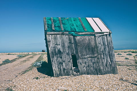 old abandoned,  abandoned shack, started, subside., captured, Shot, old, abandoned, shack, subside, Image, Dungeness, Kent, England, various, rural Scene, no People, sky, agriculture, nature, blue, old-fashioned, farm, landscape, color Image, outdoors, day, close-up, land, clear sky, sunlight, built structure, field, architecture, wood - material, weathered, environment, scenics - nature, run-down, deterioration, ruined, 4K, CC0, public domain, royalty free