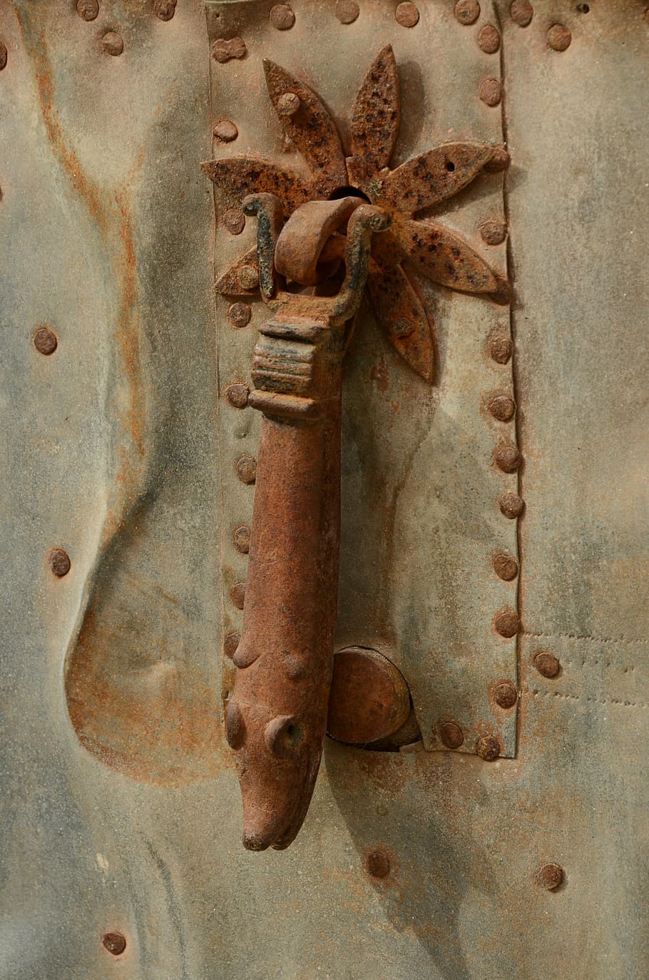 aldaba, porta, òxid, metall, palpitar, entrada, lliber, espanya, rovellat, primer pla, vell, cap gent, resistent, fons, patró, representació, marró, funció de construcció de parets, art i artesania, marc complet, escultura, dia, protecció, seguretat, 4K