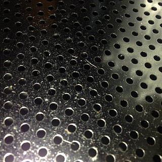 texture, pattern, surface, metal, steel, aluminum, metallic, shiny, stainless, backgrounds, full frame, hole, textured, no people, close-up, circle, geometric shape, shape, indoors, repetition, grid, sheet metal, grate, metal grate, detail, selective focus, day, alloy, 1080P, CC0, public domain, royalty free