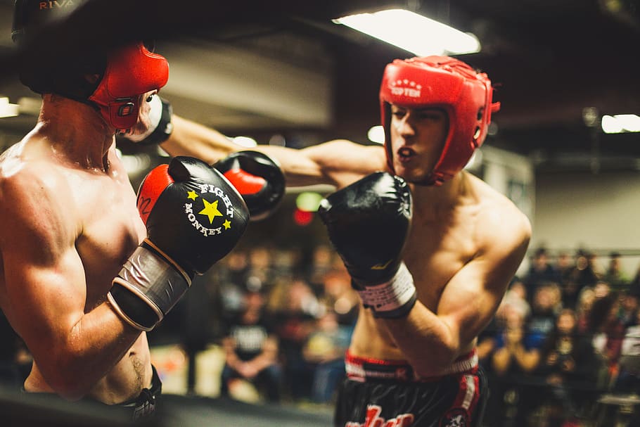 zwei, Mann, spielen, Boxen, Boxer, Kampf, Direkter Treffer, Männer, Muskelaufbau, Sport, Menschen, Stärke, ausüben, Athlet, Erwachsene, mit nacktem Oberkörper, Sporttraining, kaukasischer Abstammung, junger Erwachsener, Lebensstile, gesunder Lebensstil, Leistungssport, Boxen - Sport, Boxhandschuh, Wettbewerb, zwei Menschen, Konflikt, drinnen, Entschlossenheit, Stanzen, Kampfsport, Aktivität, menschlicher Muskel, Anstrengung, 5K