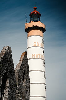 brittany, lighthouse, navigation, sky, architecture, tower, building exterior, low angle view, built structure, guidance, building, direction, day, no people, nature, outdoors, protection, security, travel, safety, the past, history, 5K, CC0, public domain, royalty free