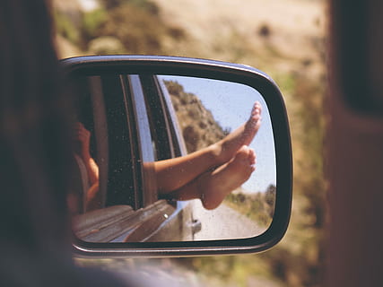 reflection, woman, feet, car side mirror, car, side mirror, women, driving, people, one Person, outdoors, adult, transportation, travel, nature, road Trip, land Vehicle, road, females, journey, day, side-view mirror, mode of transportation, motor vehicle, glass - material, mirror, young adult, technology, vehicle interior, lifestyles, 4K, CC0, public domain, royalty free