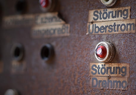 Error, Old, Industry, Current, Energy, torque, work, völklingen, defect, text, western script, communication, close-up, no people, red, security, control, technology, safety, push button, number, sign, metal, indoors, protection, full frame, selective focus, capital letter, backgrounds, power supply, 5K, CC0, public domain, royalty free