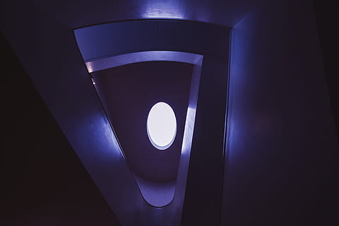 architecture shot, captured, city buiding, Abstract, architecture, shot, city, building, indoors, modern, illuminated, no people, spooky, technology, film industry, lighting equipment, dark, night, close-up, light - natural phenomenon, glowing, low angle view, shape, music, arts culture and entertainment, ceiling, single object, electricity, metal, geometric shape, purple, directly below, 4K, CC0, public domain, royalty free