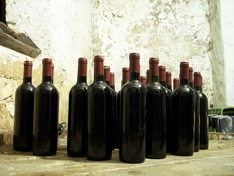ampolla negra, ampolla, cel·la, celler, ampolles, vi, ampolles de vi, vi negre, alcohol, ampolla de vi, beure, contenidor, refresc, menjar i beguda, en fila, dia, cap gent, gran grup d'objectes, funció de construcció de parets, vell, elecció, vidre - material, costat a costat, a l'interior, natura morta, variació, 2K
