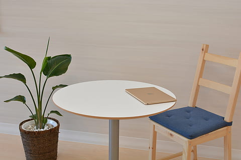 il giro, Marrone, di legno, tavolo, accanto, pianta, ufficio, Mac, macbook, sedia, semplice, foglia, parte vegetale, pianta in vaso, nessuno, natura, posto a sedere, in casa, crescita, mobilia, caratteristica della parete, vaso, legno - materiale, fiore, colore verde, natura morta, pianta della casa, 5K, CC0, dominio pubblico, privo di copyright