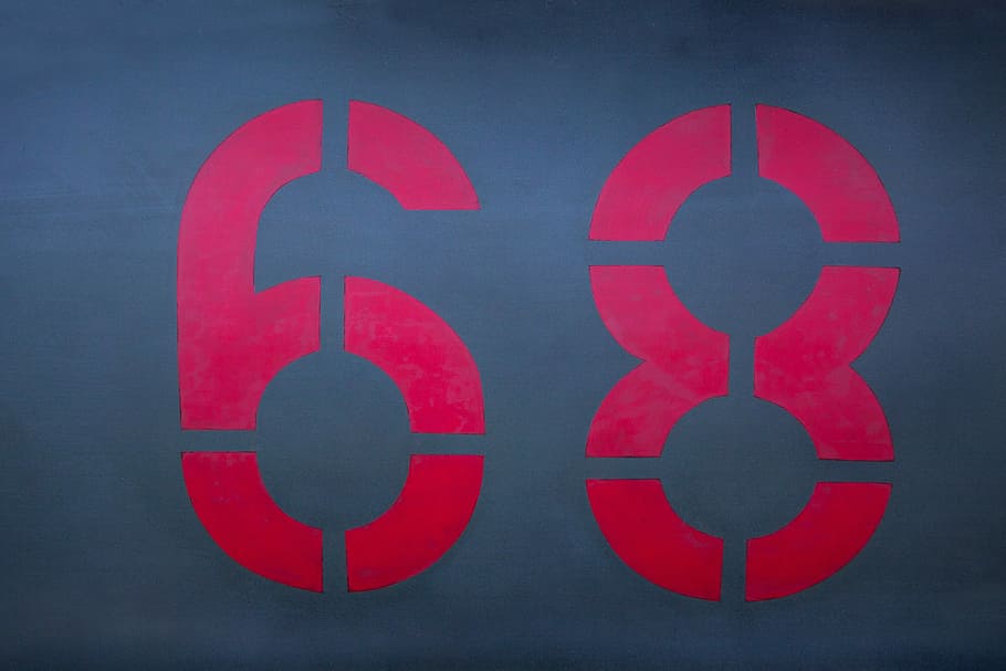 Digits, Fund, Stencil, Technique, 68, red, stencil technique, sprayed, sprayer, spray, graffiti, flower power time, wild 68, close-up, no people, communication, outdoors, day, astronomy, number, wall - building feature, indoors, sign, information, black color, built structure, transportation, architecture, creativity, geometric shape, illuminated, backgrounds, economy, message, 4K