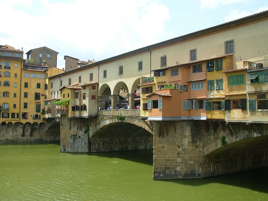 firenze, pont, riu, arno, ponte vecchio, florència, Toscana, arquitectura, estructura construïda, exterior de l'edifici, aigua, pont - estructura feta per l'home, davant del mar, arc, cel, edifici, connexió, naturalesa, ciutat, núvol - cel, transport, dia, barri residencial, pont d’arc, cap gent, a l'aire lliure, ubicació, 1080P