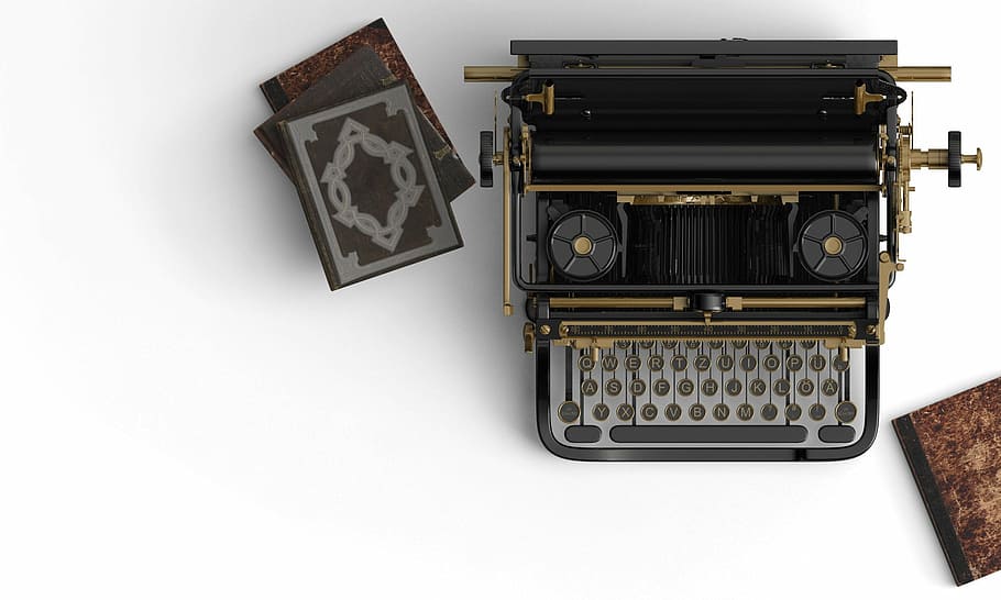 vintageblack, macchina da scrivere d'oro, macchina da scrivere, libri, pila di libri, storico, Vintage ▾, retrò, stampare, antico, genere, Scrivi, vecchio stile, vecchio, in stile retrò, tecnologia, nessuno, temi fotografici, sfondo bianco, macchina fotografica - attrezzatura fotografica, fotografia, girato in studio, in casa, ritagliare, natura morta, nostalgia, copia spazio, analogico, creatività, industria cinematografica, avvicinamento, singolo oggetto, 1080P
