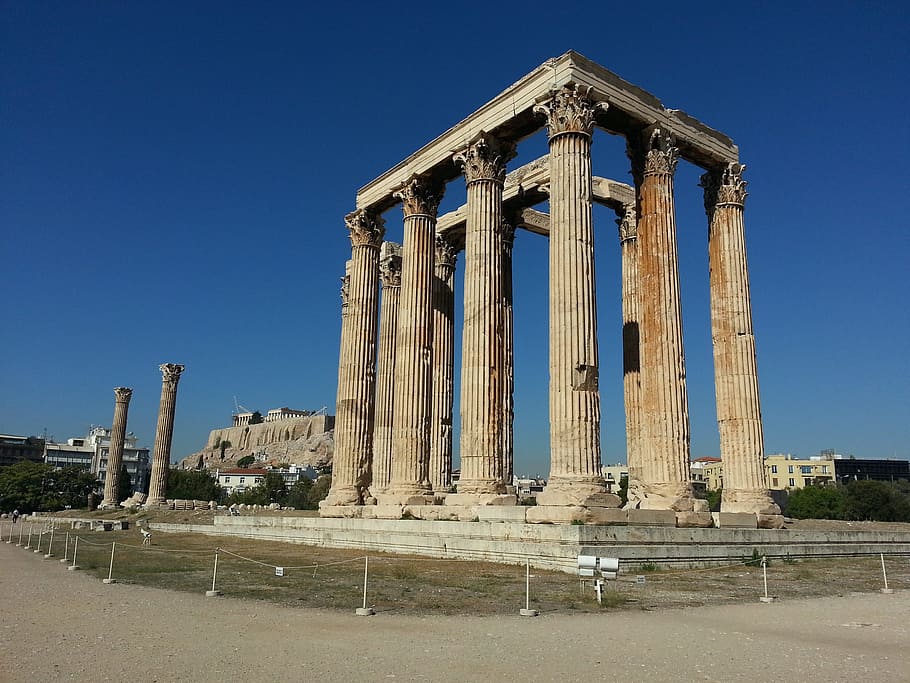athena, columnes, antic, arquitectura, història, cel, el passat, estructura construïda, destinacions de viatge, antiga ruïna, columna arquitectònica, viatjar, cap gent, cel clar, civilització antiga, turisme, naturalesa, arqueologia, dia, arruïnat, blau, ciutat, a l'aire lliure, 2K
