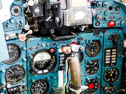 Flying, Cockpit, Control Panel, instruments, flight, management, instrument, joystick, vadészrepülő, fighter jet, technology, transportation, control, complexity, gauge, no people, mode of transportation, close-up, machinery, instrument of measurement, indoors, full frame, day, backgrounds, equipment, vehicle interior, machine part, metal, aerospace industry, 4K, CC0, public domain, royalty free