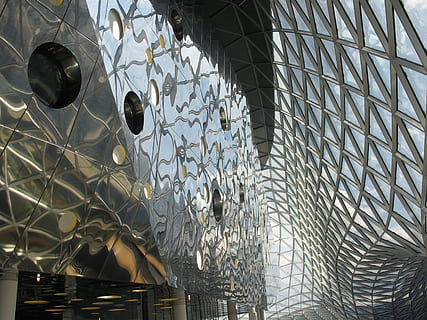 Window, Light, Mirror, Triangles, about, architecture, circle, entrance hall, department store, reception hall, foyer, pattern, abstract, district, structure, frankfurt am main germany, myzeil, indoors, no people, day, close-up, built structure, low angle view, glass - material, building, lighting equipment, ceiling, hanging, nature, reflection, sunlight, metal, wall - building feature, glass, 2K, CC0, public domain, royalty free