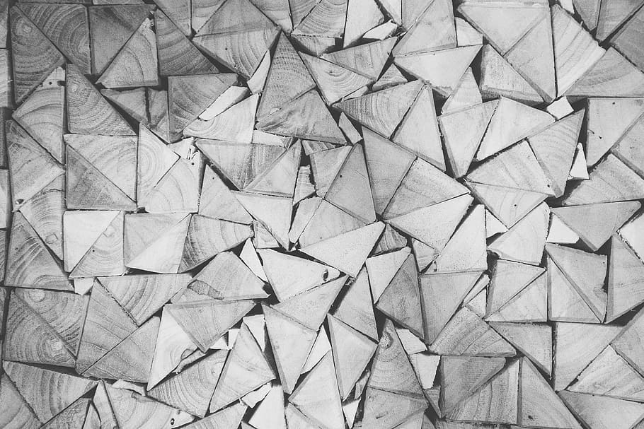 gris, fusta, lot de taulers, pila, triangular, patró, apilats, emmagatzematge, magatzem, triangles, patrons, blanc i negre, marc complet, fons, textura, cap gent, a l'interior, forma, primer pla, disseny, art i artesania, creativitat, resum, forma geomètrica, paper, artesania, repetició, natura morta, dia, vista d’angle alt, sòls, 2K