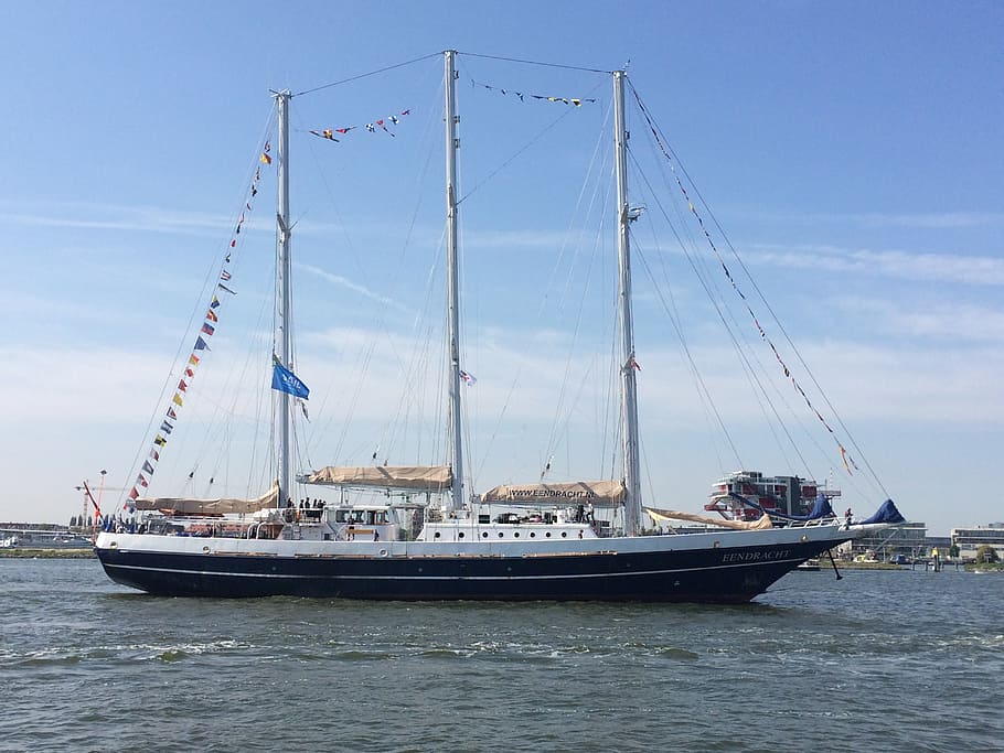 båd, bratsch, Eendracht, nautiske fartøj, hav, havn, sejlbåd, transportmidler, sejlads, rejse, yacht, transportform, himmel, mast, vand, pol, natur, dag, skib, udendørs, ingen mennesker, sejlskib, sky - himmel, havnefronten, 2K